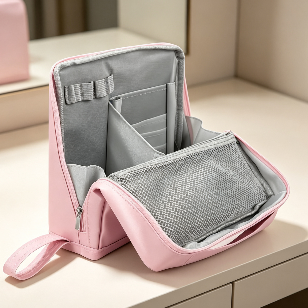 Standing Foldable Cosmetic Case with Brush Storage