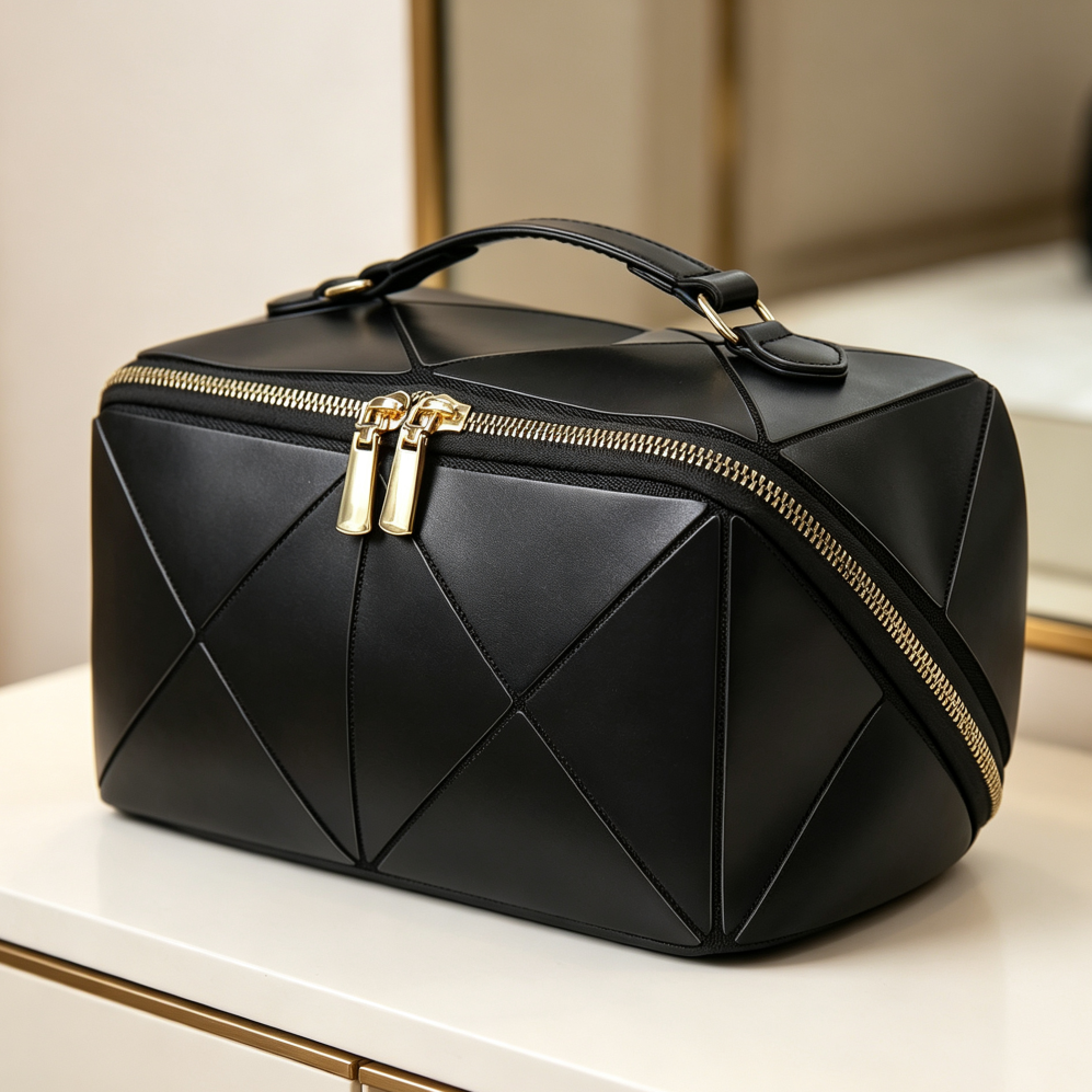 Large Open Flat Travel Makeup Bag with Handle - Image 2