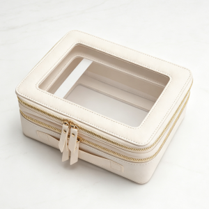 Clear Double Layer Cosmetic Case Brush Compartment