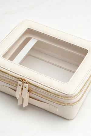 Clear Double Layer Cosmetic Case Brush Compartment