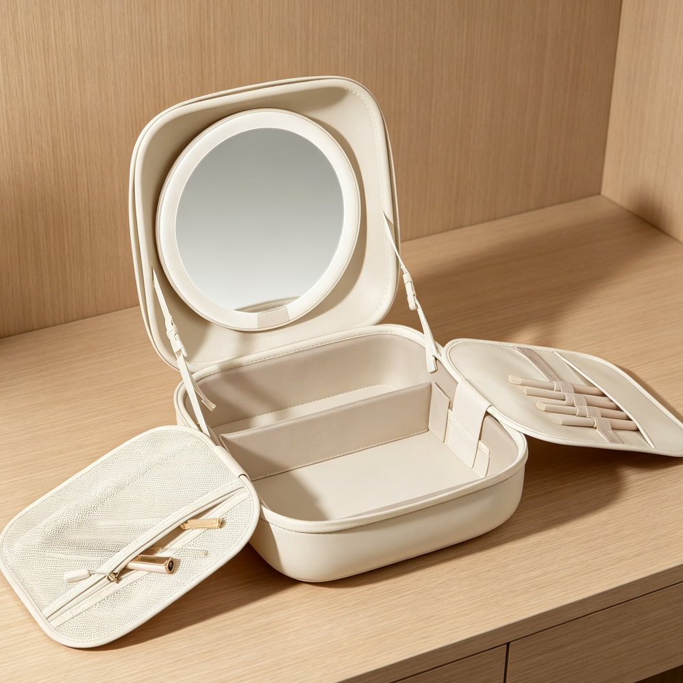 LED Mirror Travel Makeup Train Case Waterproof