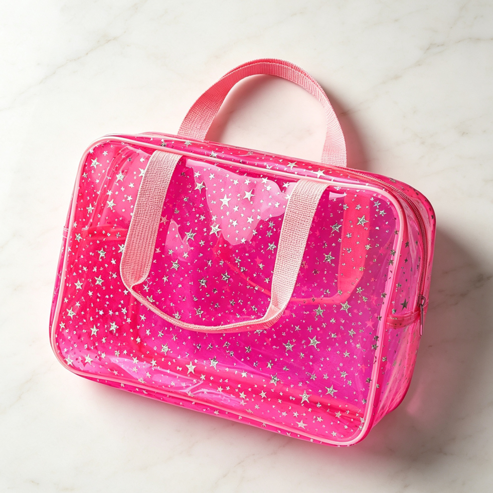 Star Print Large Cosmetic Pouch with Handle - Image 2