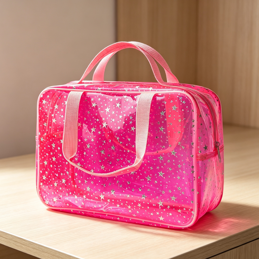 Star Print Large Cosmetic Pouch with Handle