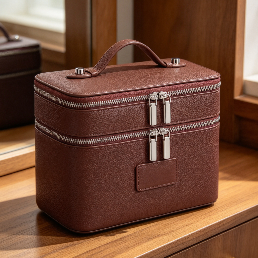 Double Layer Leather Makeup Bag Portable - Image 2