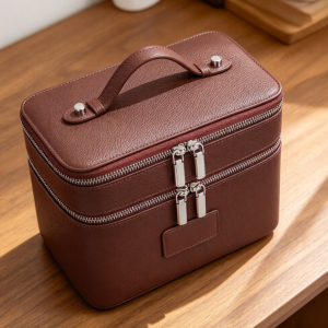 Double Layer Leather Makeup Bag Portable