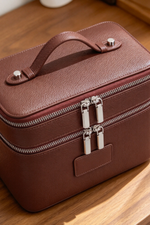 Double Layer Leather Makeup Bag Portable