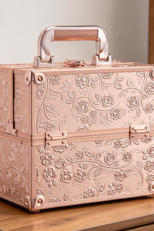 4-Tray Lockable Makeup Train Case with Dividers