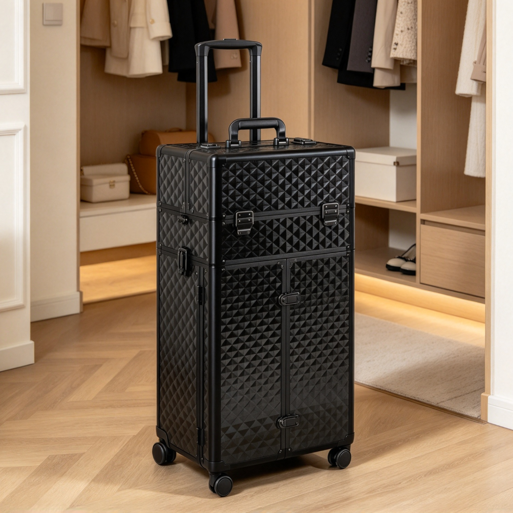 3-in-1 Rolling Makeup Train Case with Drawers - Image 2
