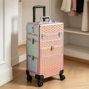 Lockable Rolling Makeup Case with Drawers