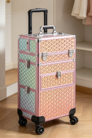 Lockable Rolling Makeup Case with Drawers