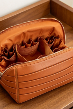 Fold-Down Travel Makeup Organizer Adjustable Dividers