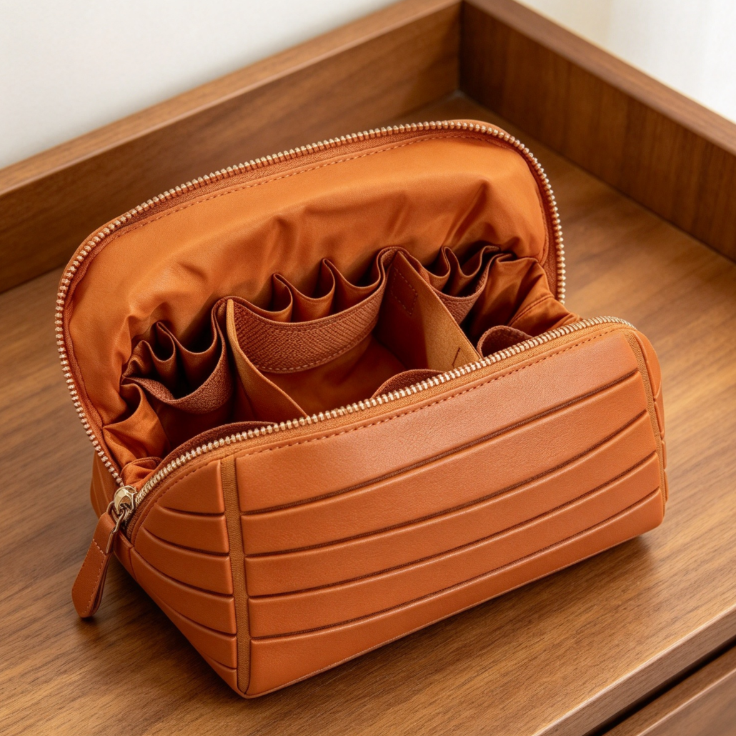 Fold-Down Travel Makeup Organizer Adjustable Dividers